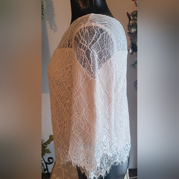 Ella Moss White Lace Cropped Sleeve Top S - Picture 5 of 7